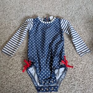 Navy Polka Dot and Stripe Kids One Piece